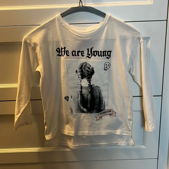 Zara Girls’ “We Are Young” White Long-Sleeved Top - Picture 1 of 3